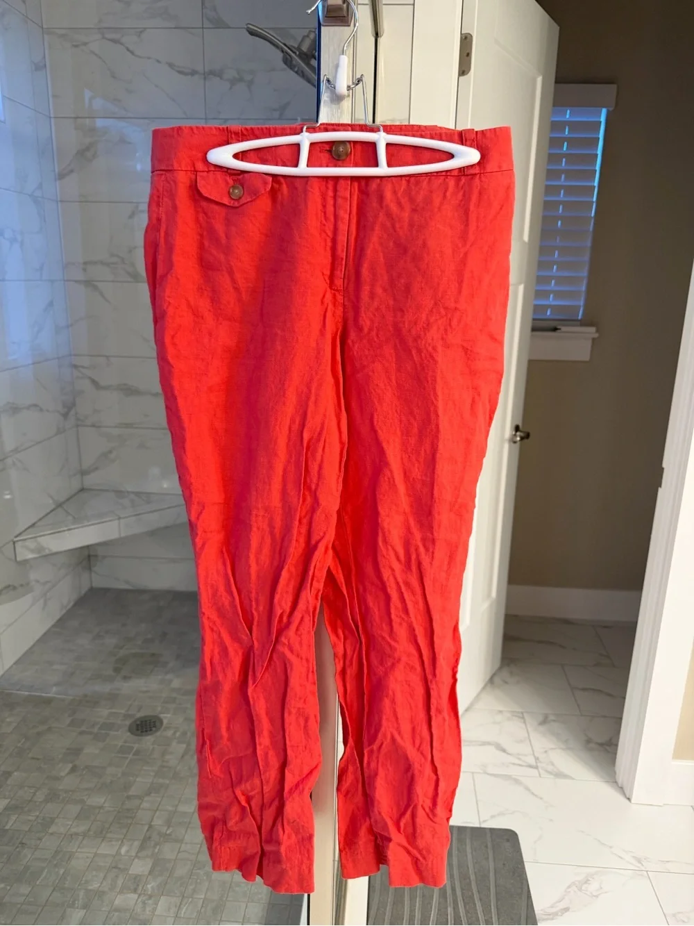 LOFT Red High-Waist Linen Blend Pants